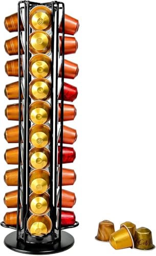 Wrobic Coffee Capsules Holder for Nespresso, lor coffee pod stand, Coffee Pod Holder for 40 Coffee Capsules, Rotating Design, Coffe Storage Rack for 40 Pcs Pods，Black