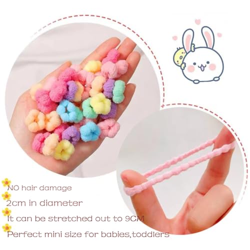 Image of 400PCS Baby Hair Ties,No Damage Cotton Elastic Hair Ties for Baby Girls | Multicolor Seamless Small Hair Ties Hair Bands Elastic Ponytail Holders Hair Accessories for Baby Girls Toddlers Kids