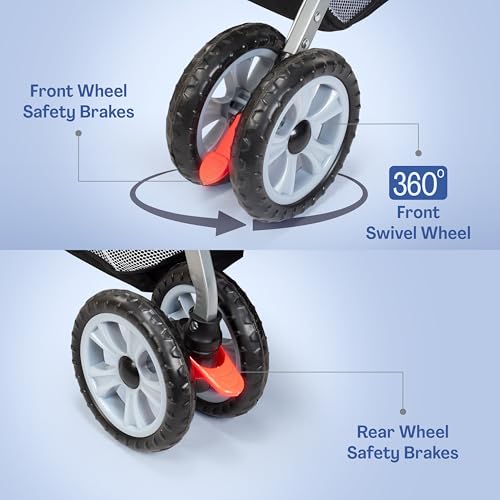 Image of LuvLap Sunshine Baby Stroller /Pram for 0 to 3 Years, New Born /Toddler /Kid, 5 Point Safety Harness, Adjustable backrest, 360 Swivel Wheel, Large Storage Basket, Reversible Handlebar(Navy Blue)