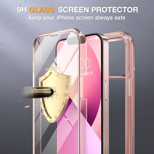 Image of Miracase for iPhone 13 Case 6.1'', [Bubble Free] Full-Body Bumper Phone case with Built-in Full Glass Screen,No Gap,Compatible with MagSafe,Clear Pink