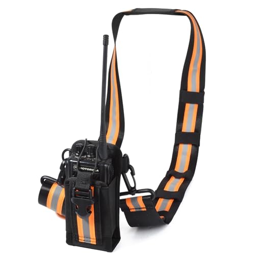 HYSHIKRA Reflective Tactical Shoulder Strap with Quick-Release Radio Holster – Adjustable, Universal Fit for Motorola, Kenwood, BaoFeng & More, for Outdoor, Security, Industrial Use