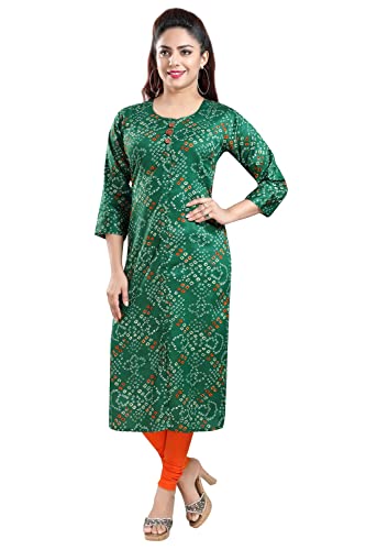 Image of DREAM & DZIRE Bandhani Kurti Green in Colour for Women of Cotton Satin Plus Size & Small Size.