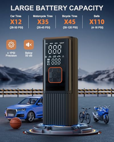 Tire Inflator Portable Air Compressor, 180 PSI Portable Air Compressor, 6X Faster Tire Inflator for Car, Air Pump for Car Tires, Motor, Bicycle, Balls and More-Dark Black - Image 4