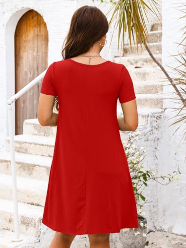 Image of Heymoments Women's Short Sleeve Crewneck Sundress Summer Casual A-Line Beach Dress with Pockets S-2XL