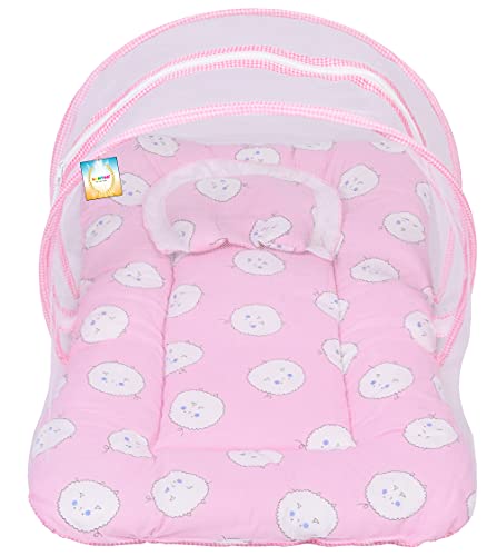 Bantoo New Born Baby Bedding Set Cotton Mattress with Mosquito Net (0-6 Months) (Pink)