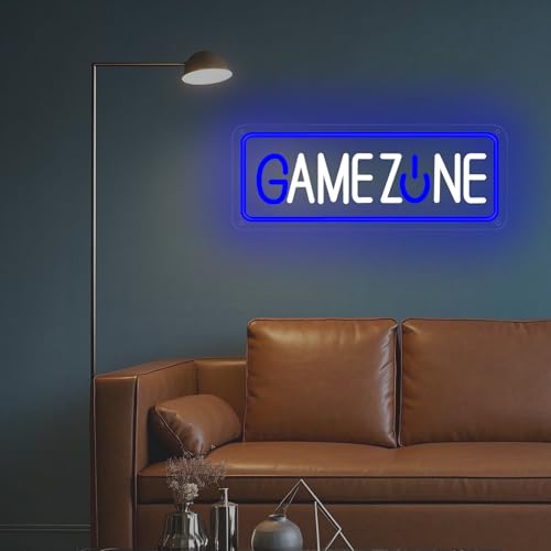 Image of Blue GAME ZONE Neon Sign - LED Gaming Room Decor, Dimmable Arcade Light for Streaming Setup, Man Cave, USB Powered(16.5x6 Inch)