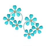 Aishgjia Large Round Flower Earrings Candy Color Paint Metal Dangle Romantic Boho Sweet Wild Flower Statement Earrings for Women Wedding Party Jewelry (Sky Blue)