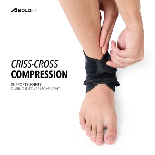 Image of Boldfit Premium Ankle Support Compression Brace for Injuries, Ankle Protection Guard Helpful In Pain Relief and Recovery. Ankle Band For Men & Women (Free Size), Black