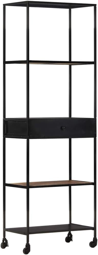 vidaXL Bookshelf, Storage Cabinet with 3 Doors Bookcase, Storage Shelf for Office Living Room, Shelving Unit, Industrial, Rough Mango Wood and Iron