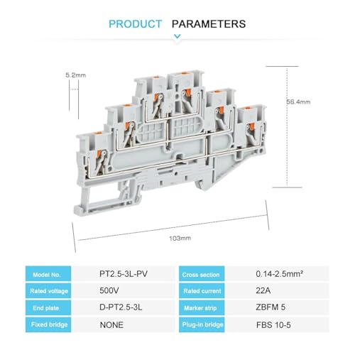 Terminal PT2.5-3L para carril DIN, bloque de conexión push-in triple naranja de 2,5 mm² 2