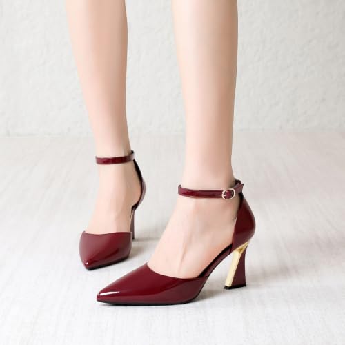 Image of RIBONGZ Comfortable Kitten Heels for Women Pointed Closed Toe Ankle Strap Buckle Heels Slip on Low Heel Church Pumps Wedding Bridal Party Dressy Shoes