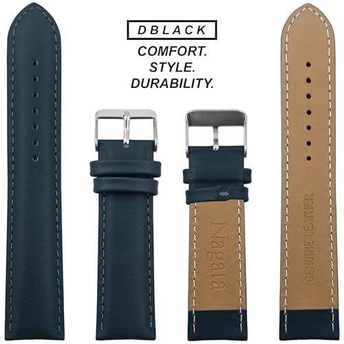 Image of DBLACK ''NAGATA'' Leather Watch Strap, Fully Stitched Matte Finish Watch Belt / / For 18mm, 20mm, 22mm, or 24mm Full-Padded Watch Band (Choose Your Size & Color)