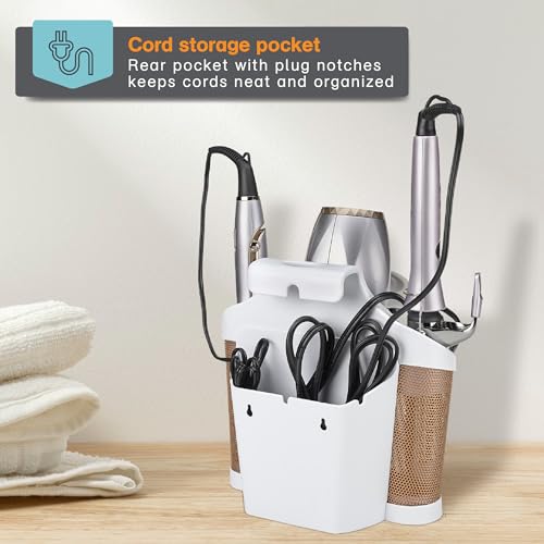 Polder Style Station, Hair Tool Organizer for Hair Dryer, Curling Iron, and Hair Straightener, Easy-to-Store Hair Styling Station, White and Copper
