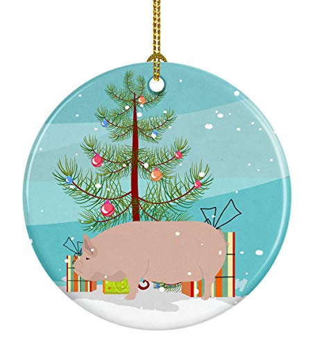 Caroline's Treasures Welsh Pig Christmas Ceramic Ornament, Teal Christmas Tree Hanging Decorations for Home Christmas Holiday, Party, Gift, 3 in, Multicolor