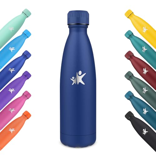 KollyKolla Botella Termica, 500ml, Botella Agua Acero Inoxidable, Termo sin BPA, Cantimplora Termica Reutilizable, Water Bottle con Pared Doble Aislamiento, para Niños, Adultos, Deporte - Azul Oscuro