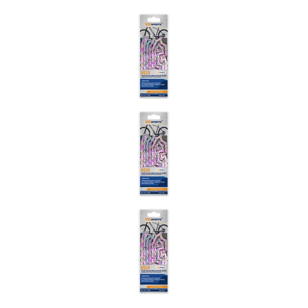 3 Set di Catena per bici facile da installare per mountain bike e bici da strada Catene per mountain bike robuste e durevoli in acciaio al carbonio, eleganti e colorate a 9 velocità