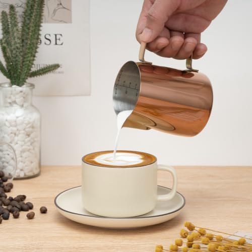 Image of Amrules Milk Frothing Pitcher 20oz Frother Cup Barista Tools, Rose Gold