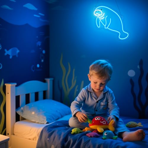 Image of CoolGift Mart Manatee Neon Sign, Dimmable Wall Decor Light. Birthday Party Decorations for Home, Patio, Garden, Bars, Restaurants, Hotels, Stores, Clubs, Gift for Friends Family and Kids