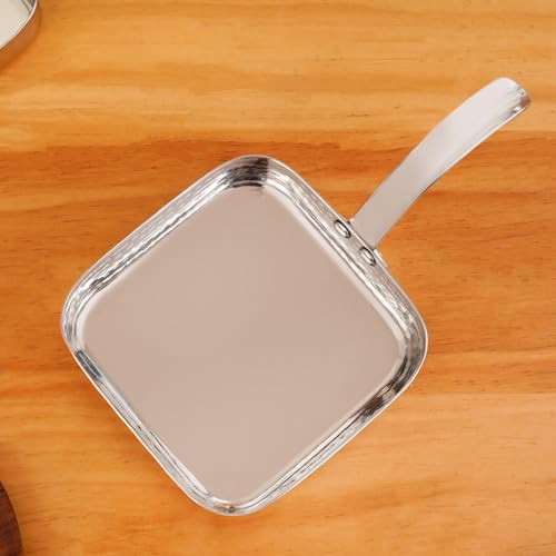 Image of Nestasia Stainless Steel Serving Dishes Set of 2 (420ml, 650ml) - Hammered Flat-Base Square Steel Serving Pan with Handle | Rust, Stain & Scratch Resistant Serveware with Glossy Finish