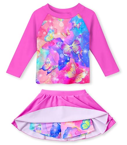 Image of Idgreatim Girls Swimsuit Rash Guard Set Long Sleeve Two Piece Bathing Suit 3-10 Years