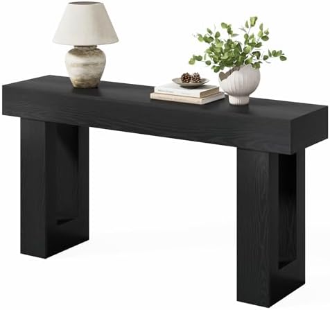 LITTLE TREE 63-Inch Long Console Tables for Entryway, Large Sofa Table Behind Couch, Wooden Entry Foyer Hallway Table, Industrial Console Sofa Tables for Living Room, Black