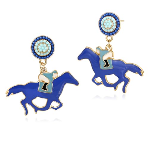Horse Earrings for Women Western cowgirl cowboy Drop Dangle Dangling Earrings Horse Racing Gift (deep blue)