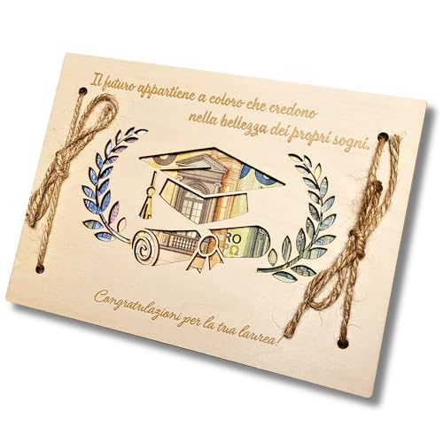Biglietto Laurea in Legno | Busta Portasoldi Regalo Laurea | Auguri Laurea Uomo Donna | Regalo Soldi | Regalo in Denaro | Congratulazioni Laurea