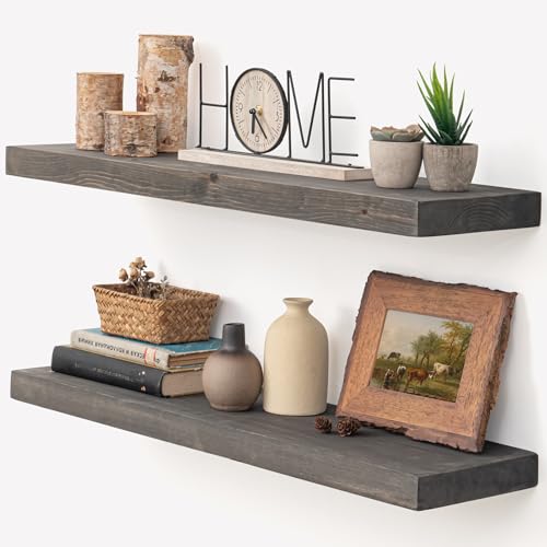 Image of Marsmiles 30 Inch Floating Shelves for Wall - Rustic Grey Wood Floating Shelves Set of 2-30 Inch Wide x 7.7 Inch Deep x 1.6 Inch Thick Wooden Shelves for Room Wall