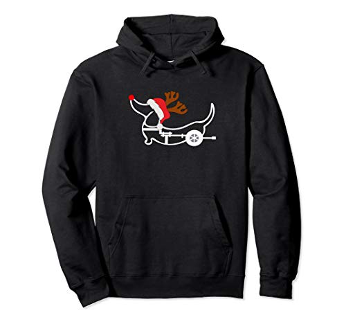 Christmas IVDD Dachshund Reindeer Santa Hat in Wheelchair Pullover Hoodie