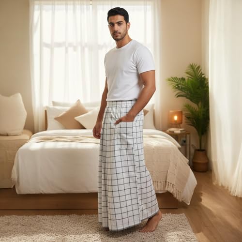 وزرة مطاط مع جيب جانبي للرجل باللون الابيض وزره صيفي مريحة وبارده للرجال وزار رجالي معوز, فوطه رجال رجاليه مناسب للمنزل والنوم شورت رياضي الرياضه للرياضه تمارين (ابيض مقلم 3 خطوط رصاصي)