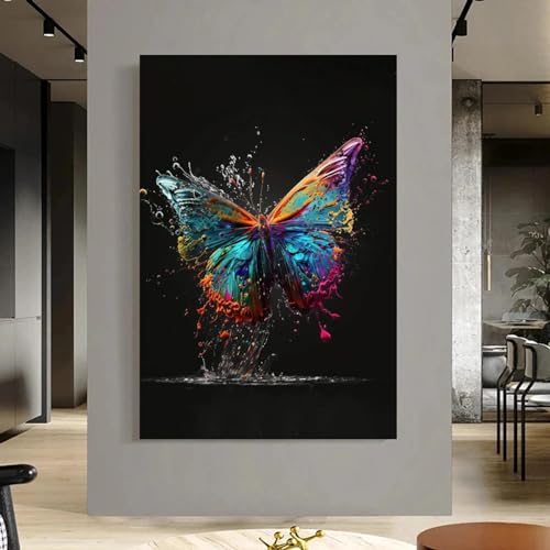 Toile de peinture abstraite papillons KEBIA art mural animalier 60x80cm