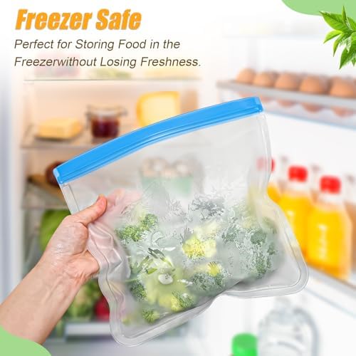 Reusable Silicone Food Storage Bags, 10 Pack 4 Size Leak proof Dishwasher Safe Reusable Freezer Bags for Food Storage Containers, Lunch Bag for Sandwich, Marinate Meat, Fruit - Thumbnail 3