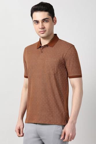 Image of Peter England Men's Cotton-Polyester Micro Matrix Polo Shirt - Casual Wear | Minimal & Modern