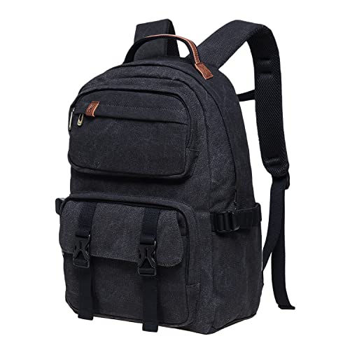 KAUKKO Vintage Casual polyster and Leather Rucksack Backpack(20-2-BLACK)3