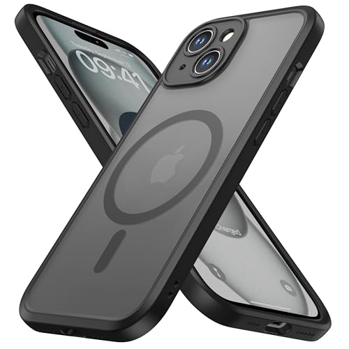 ImpactStrong Magnetic Guard Designed for iPhone 15 Case [Camera Protection] [Military Grade Drop Tested] [Compatible with MagSafe] Slim Translucent Matte Phone Case (6.1") - Black