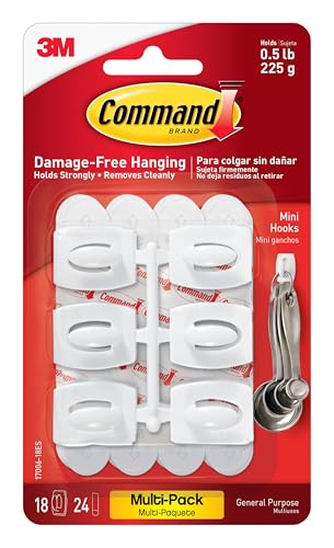 Image of Command Plastic Mini Hooks Value Pack, White, 18-Hooks (17006-18ES) | No Tools Mini Wall Hook for Hanging Decorations in Living Spaces