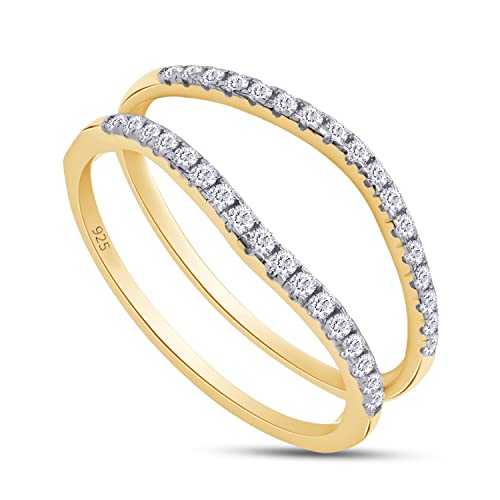 SAVEARTH DIAMONDS 1/4 ct t.w Round Cut Lab Created Moissanite Diamond Curved Ring Guard Enhancer For Women In 14K Gold Over Sterling Silver(D Color, VVS1 Clarity 0.25 Cttw)2