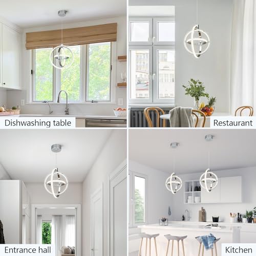 Image of Modern LED Pendant Light Chrome Pendant Lights 4000K Dimmable External Glow Height Adjustable Pendant Lighting for Kitchen Island Dining Room Bedroom Living Room Foyer(3-Ring)