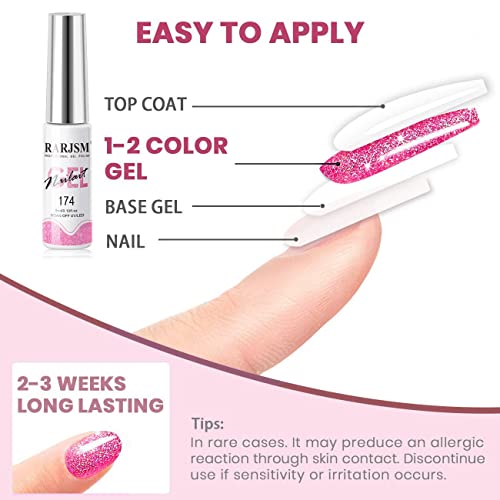 RARJSM Gel Liner Nail Art Reflective Glitter Flash Diamond Liner Gel Polish 12 Colors 5ml Sparkle Silver Hot Pink Black Pigment Painted Stripe Brush Gel Nail Polish UV LED Curing Require Nail Design - Image 8