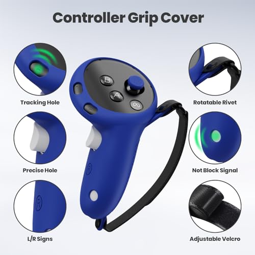 Silicone Cover Set Compatible with Meta/Oculus Quest 3s Accessories, VR Silicone Face Cover, VR Shell Cover,Touch Controller Grip Case,Camera Lens Protector Set (Blue) - Thumbnail 4