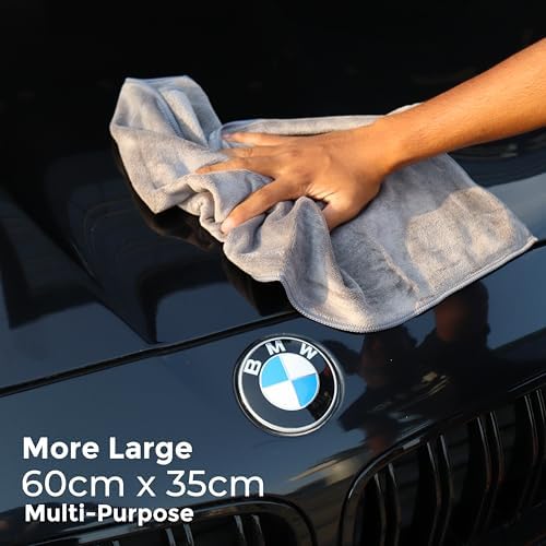 Image of CAR101 Microfiber Cloth - 2Pcs - 60x35 cm - 400 GSM - Grey | Multipurpose | Lint-Free | Superior Softness & High Absorbency | Microfibre Towels for Car, Bike & Household Cleaning