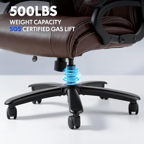 Image of FLEXISPOT 500lbs Big and Tall Office Chair for Heavy People, High Back Heavy Duty Computer Chair with Stable Armrest 1D Lumbar Support, Desk Chairs for Working Gaming Relaxing, PU Leather, Brown