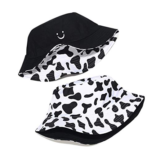 Cow Print Bucket Hat Womens Reversible Cute Sun Hats Girls Beach Travel Summer Outdoor Cap White #TOP3