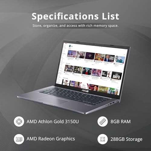 Image of ASUS VivoBook 14 inch FHD Business Laptop, AMD Athlon Gold 3150U, 8GB RAM, 288GB Storage(128GB SSD+160GB Docking Station), AMD Radeon Graphics, Backlit Keyboard, HD Webcam, Wi-Fi 5, Win 11, Slate Gray