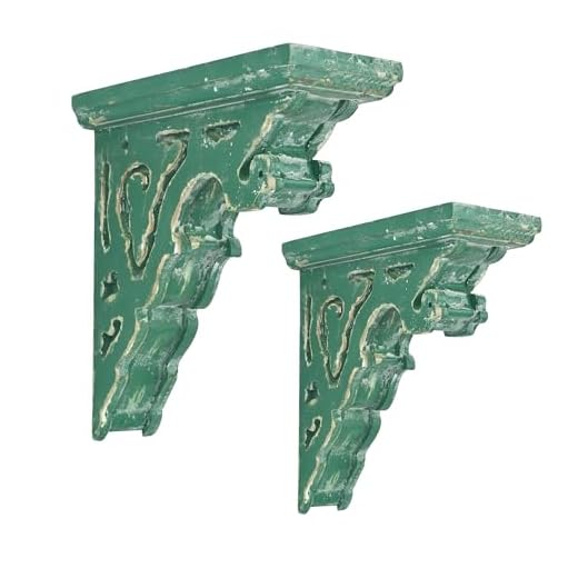 BIG FORTUNE Set of 2 Corbels for Shelves Wood Corbels Decorative,L7.2 x W3.1 x H7.8 Inch, Shelf Brackets Wooden Vintage Shelf Farmhouse Decor（Green）