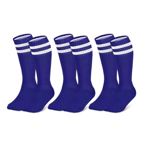 3 Pairs Soccer Socks Striped Knee High Tube Socks Football Uniform Sports Socks for Boys Girls 7-12 Years Old(AU, Age, 8 Years, bule)