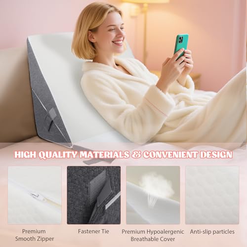 Keilkissen Bett aus Memory-Schaum mit Verstellbarer Höhe - Ideal bei OP-Erholung, Reflux, Schnarchen & Rückenproblemen, Orthopädisches Schlafkissen für Bettlägerige mit Waschbarem Bezug & Tragegriffen