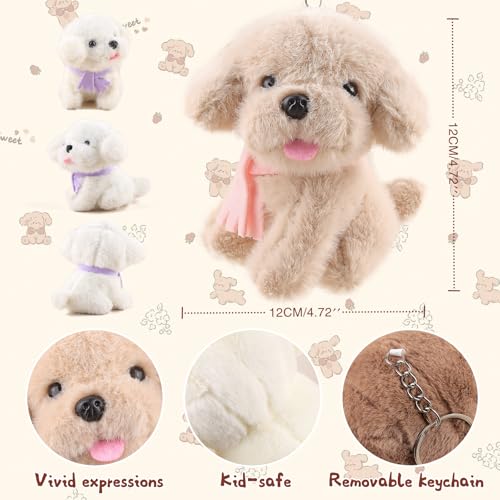 ANBOOR 6pcs 12cm Hunde-Plüschtiere, süßes Hundewelpen-Plüschtier mit Schal, Duftende Teddys, kleine Plüschtiere mit Schlüsselanhänger, weiches Plüsch-Hundespielzeug (braun, weiß, Hellbraun)