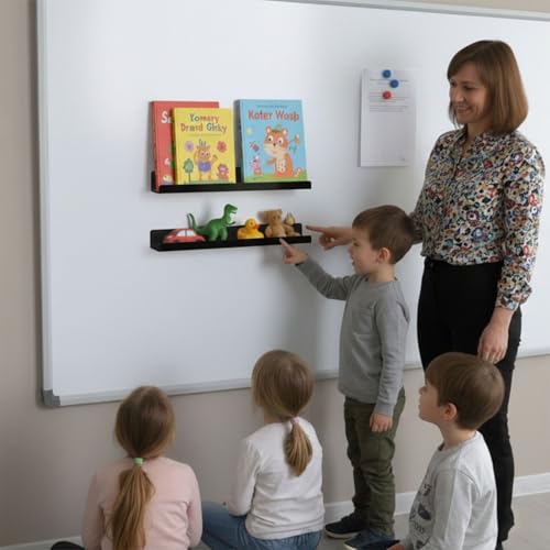 Image of 2 Pack Magnetic Book Shelf for Whiteboard - Reusable Acrylic Magnetic Shelves, Holds 11 lbs, Magnetic Book Display for Classrooms, Kitchen (Black)