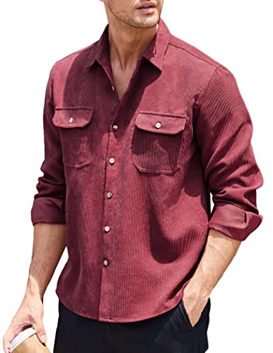 Image of COOFANDY Men's Corduroy Shirt Casual Button Down Shirt Jacket Lightweight Shacket